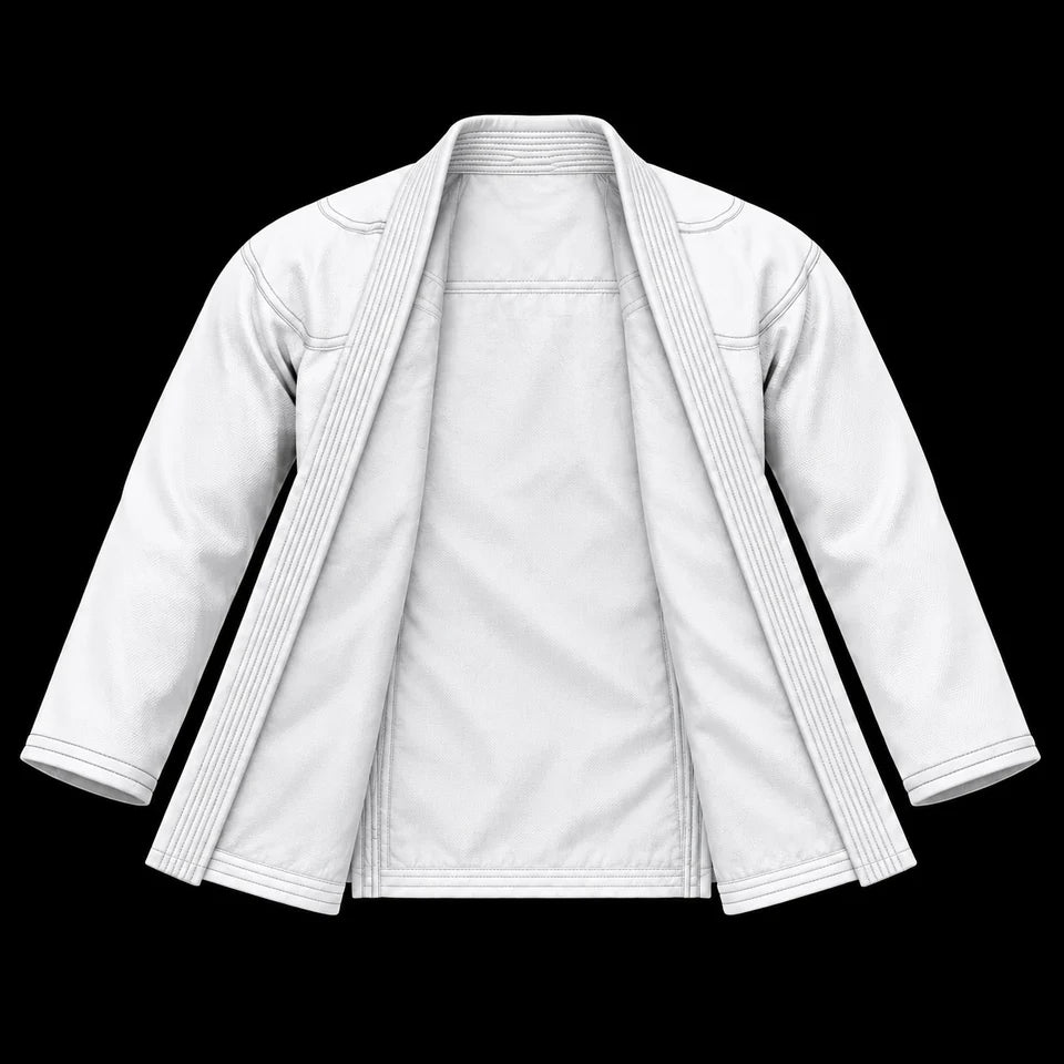 Premium Gi: Open jacket with plain white inner layer; blank white fabric