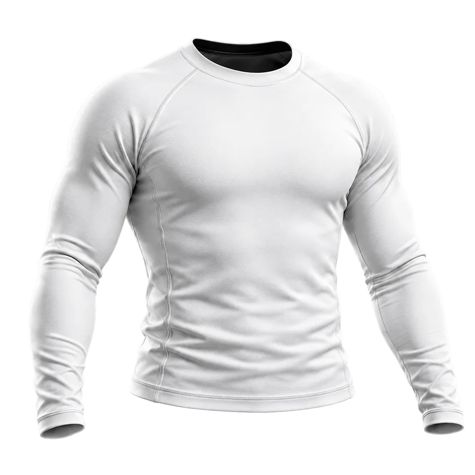 White long-sleeve BJJ rashguard with a blank canvas for your design