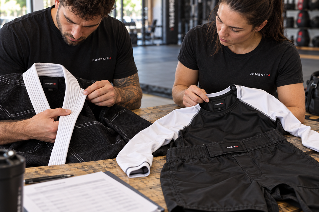 Athlete wearing a black BJJ gi with visible collar