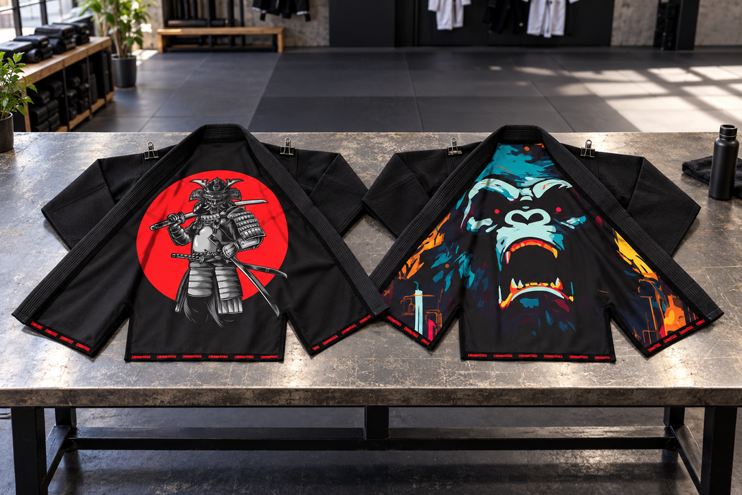 Athletes comparing Samurai and Monkey Kong premium BJJ Gis