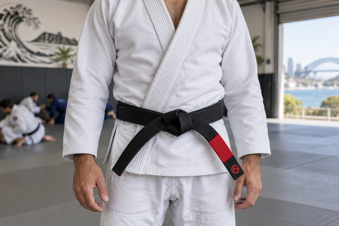 Macro view of BJJ belt width and layers