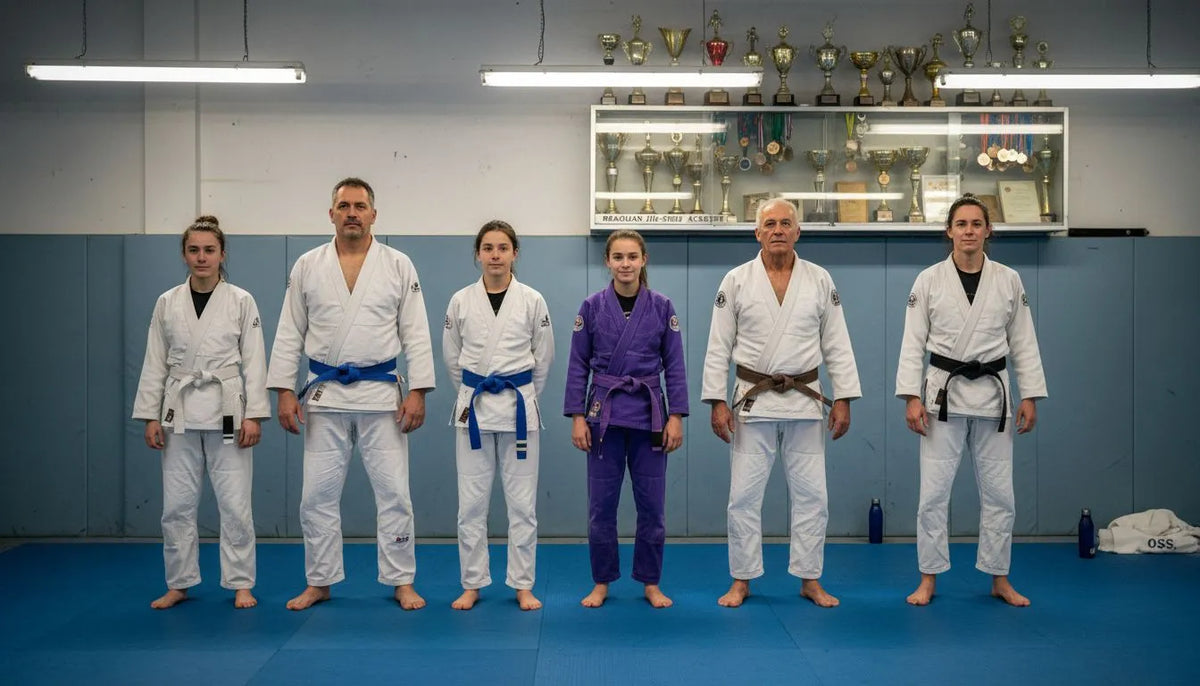 BJJ students wearing different colored belts