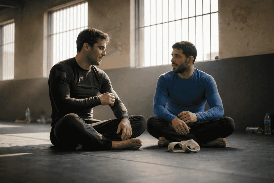 BJJ athletes in rashguards warming up