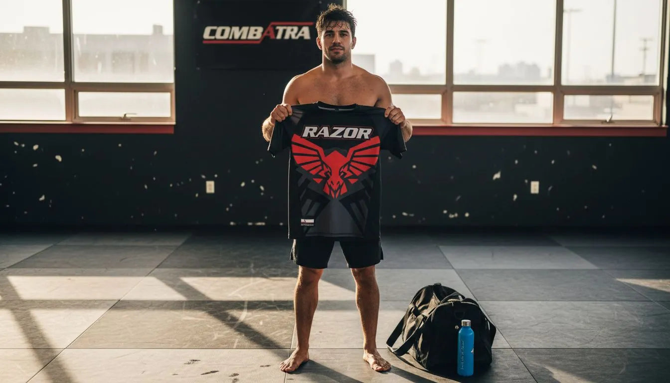 BJJ athlete displays custom rashguard