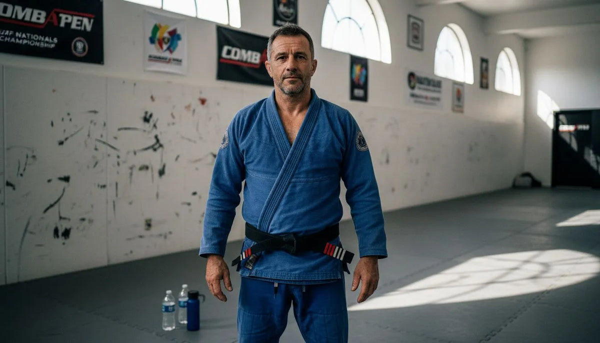 BJJ instructor in traditional gi on mats