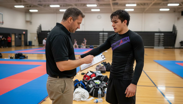 IBJJF official inspects competitor rashguard for rules