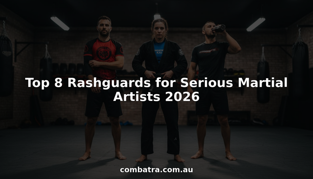 Martial artists in gym wearing rashguards
