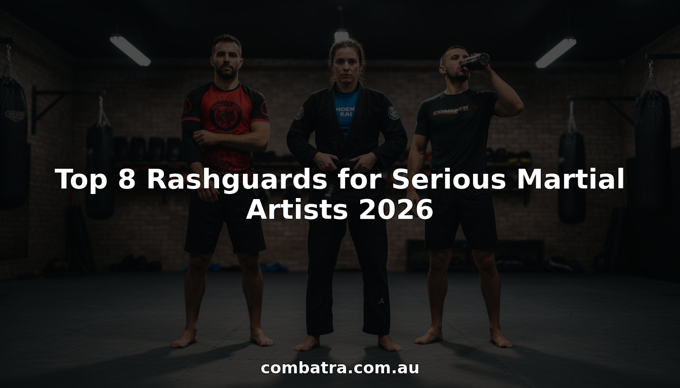 Martial artists in gym wearing rashguards