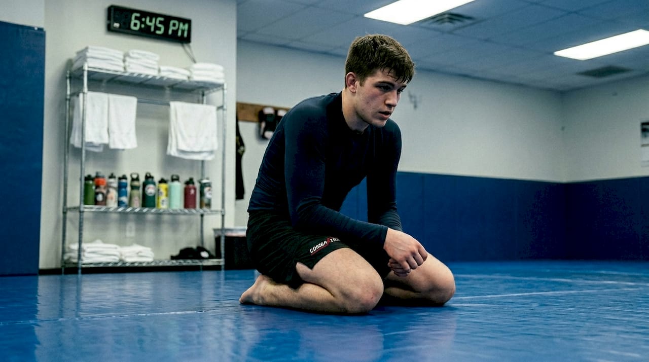 BJJ athlete wearing long sleeve rashguard preparing