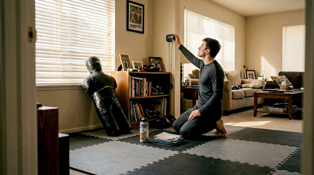 Beginner home BJJ training equipment scene