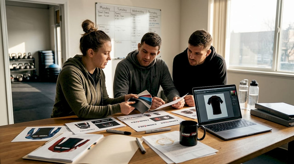 Team reviews designs for custom rashguards