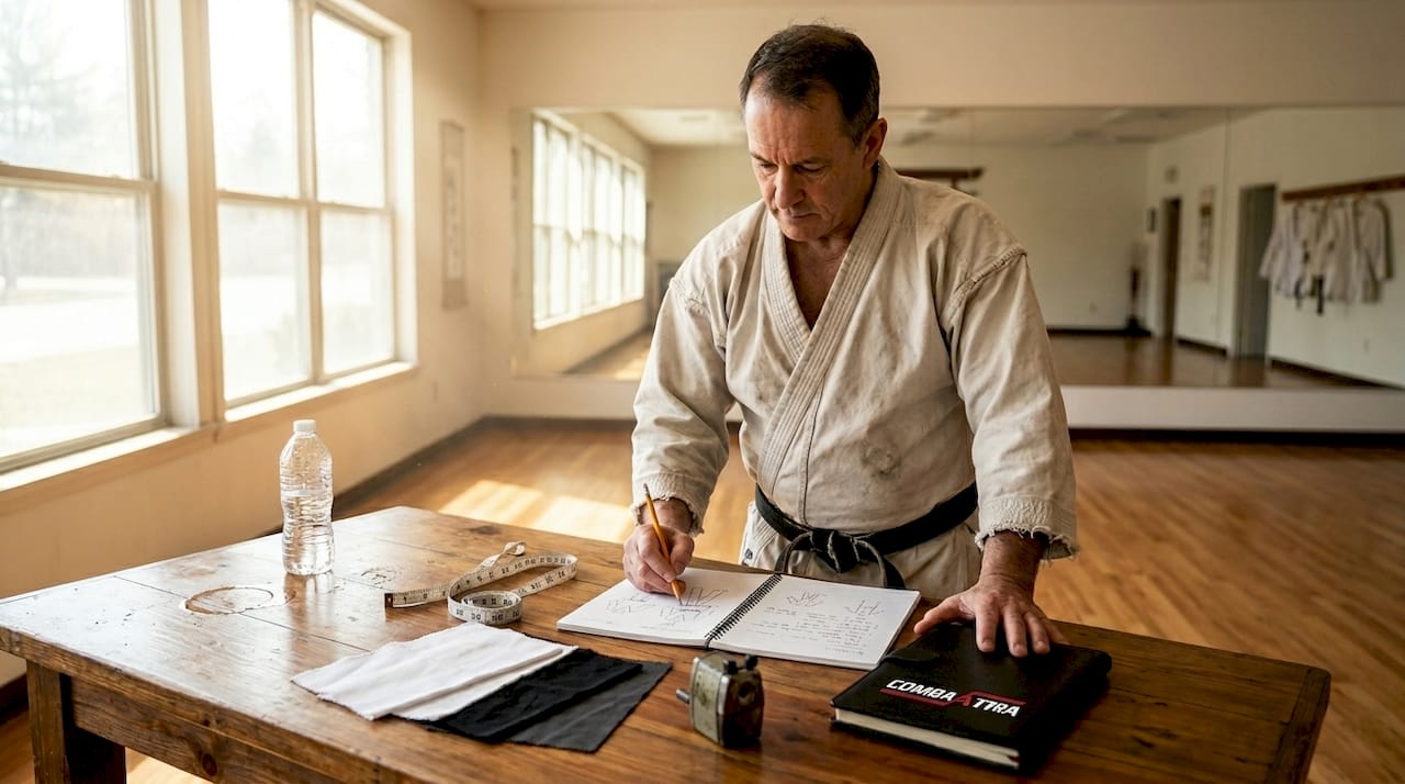 Karate instructor sketching uniform designs