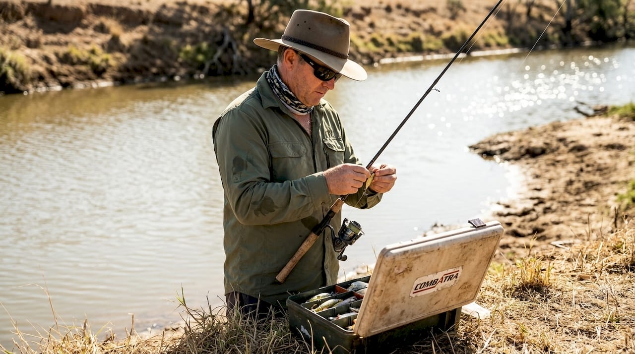 Australian angler wearing full sun protection gear