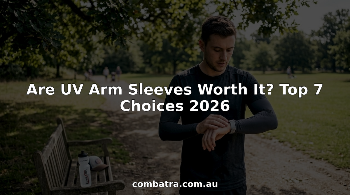 Runner wearing UV arm sleeves in sunlit park