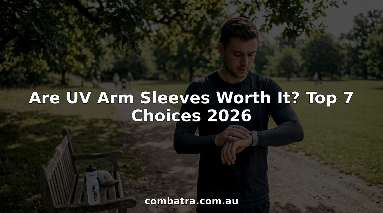 Runner wearing UV arm sleeves in sunlit park