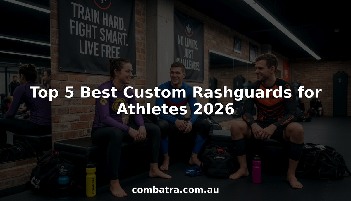 Athletes relaxing in custom rashguards at gym