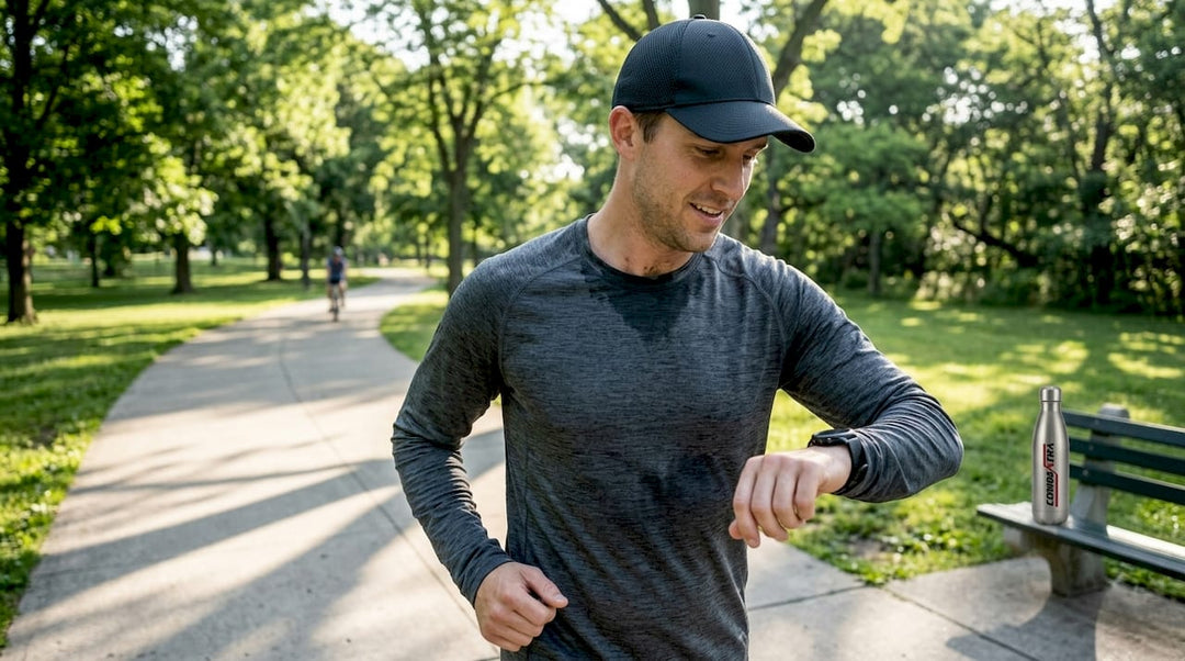Runner wearing UPF shirt jogging in park