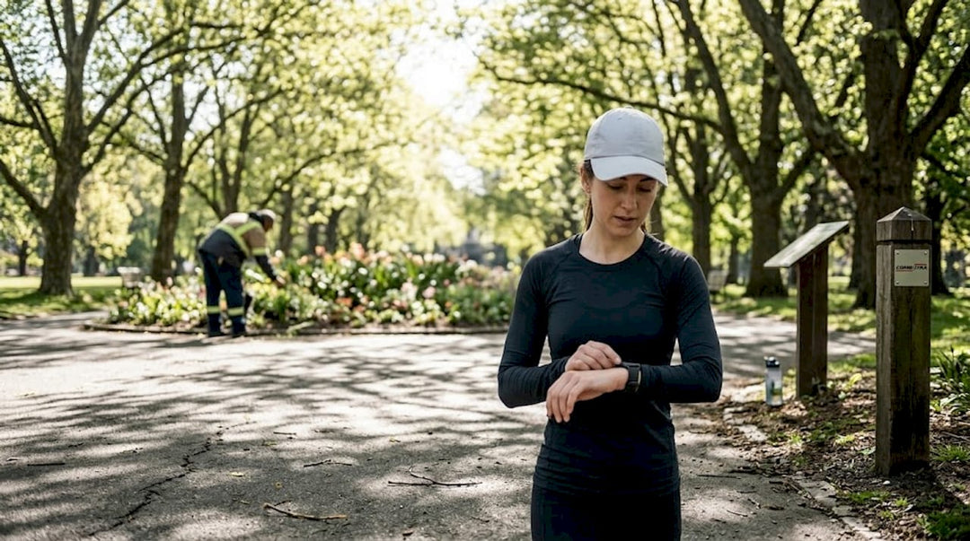 Runner training in UV protective clothing outside