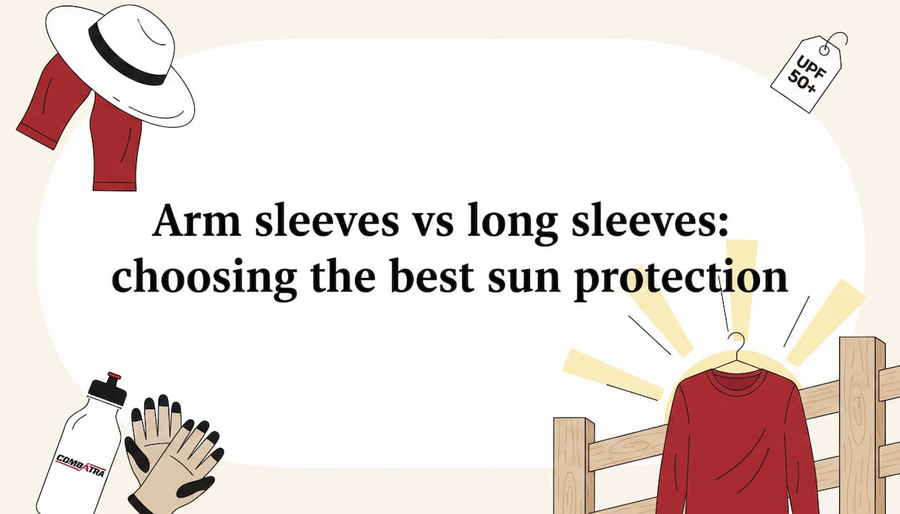 Decorative blog title card with sleeves and sun protection icons