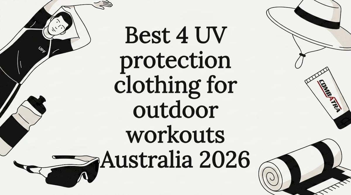 UV protection workout gear flat vector title card