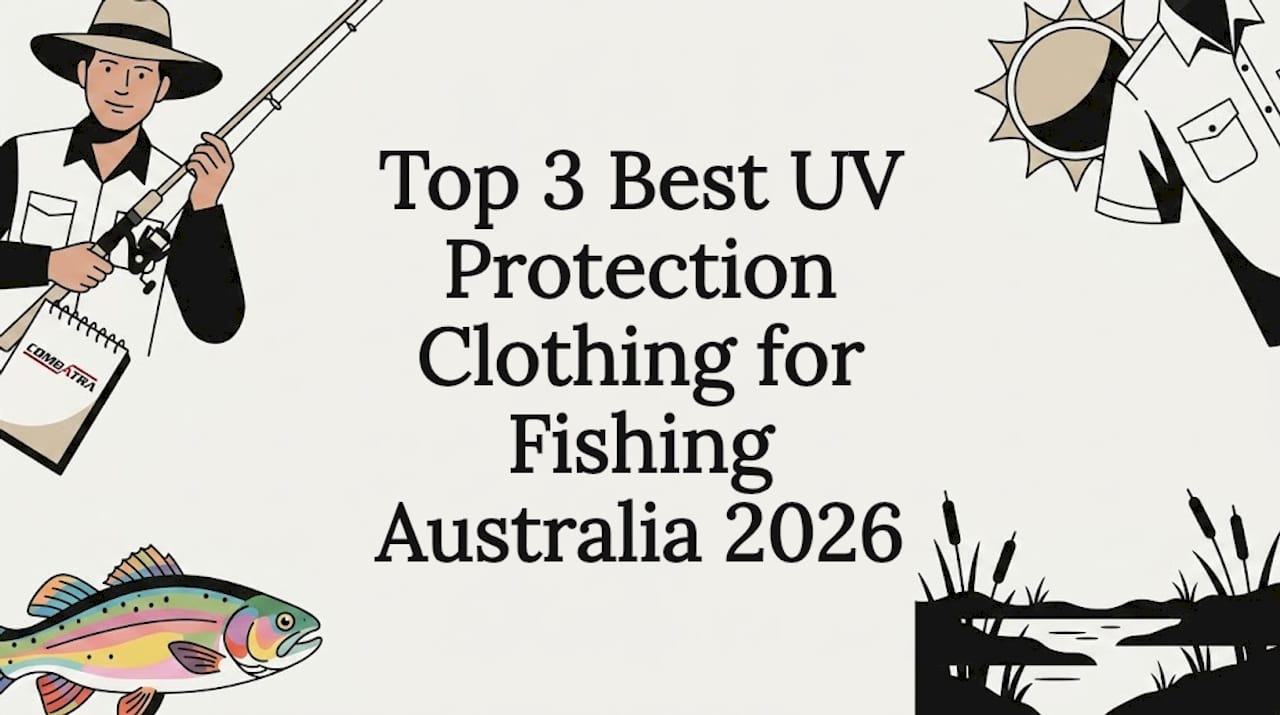 UV-protection fishing gear and icons surround hero title area