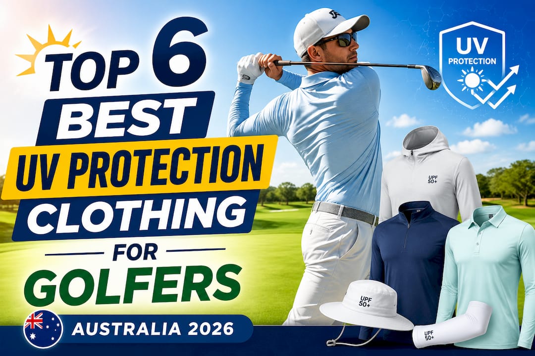 Decorative golf and sun protection title card illustration