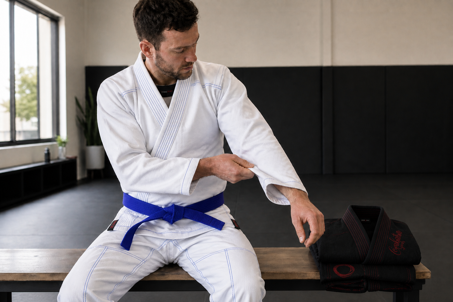 Standard BJJ Gi Australia: First-Set Fit and Colour Guide hero editorial scene with product-accurate Combatra artwork and placement