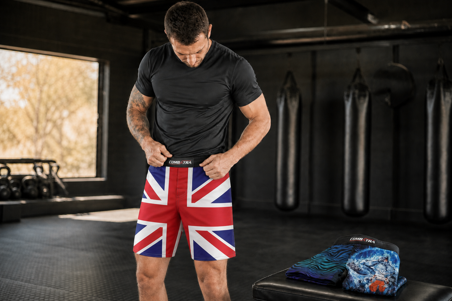 MMA Shorts Australia: Training Cut and Mobility Guide hero editorial scene with product-accurate Combatra artwork and placement