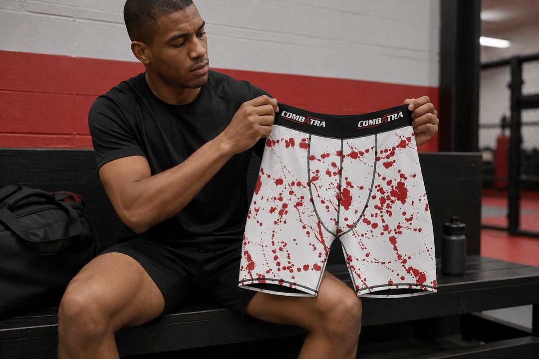 Reviewing the overall condition of Blood Splash compression shorts.