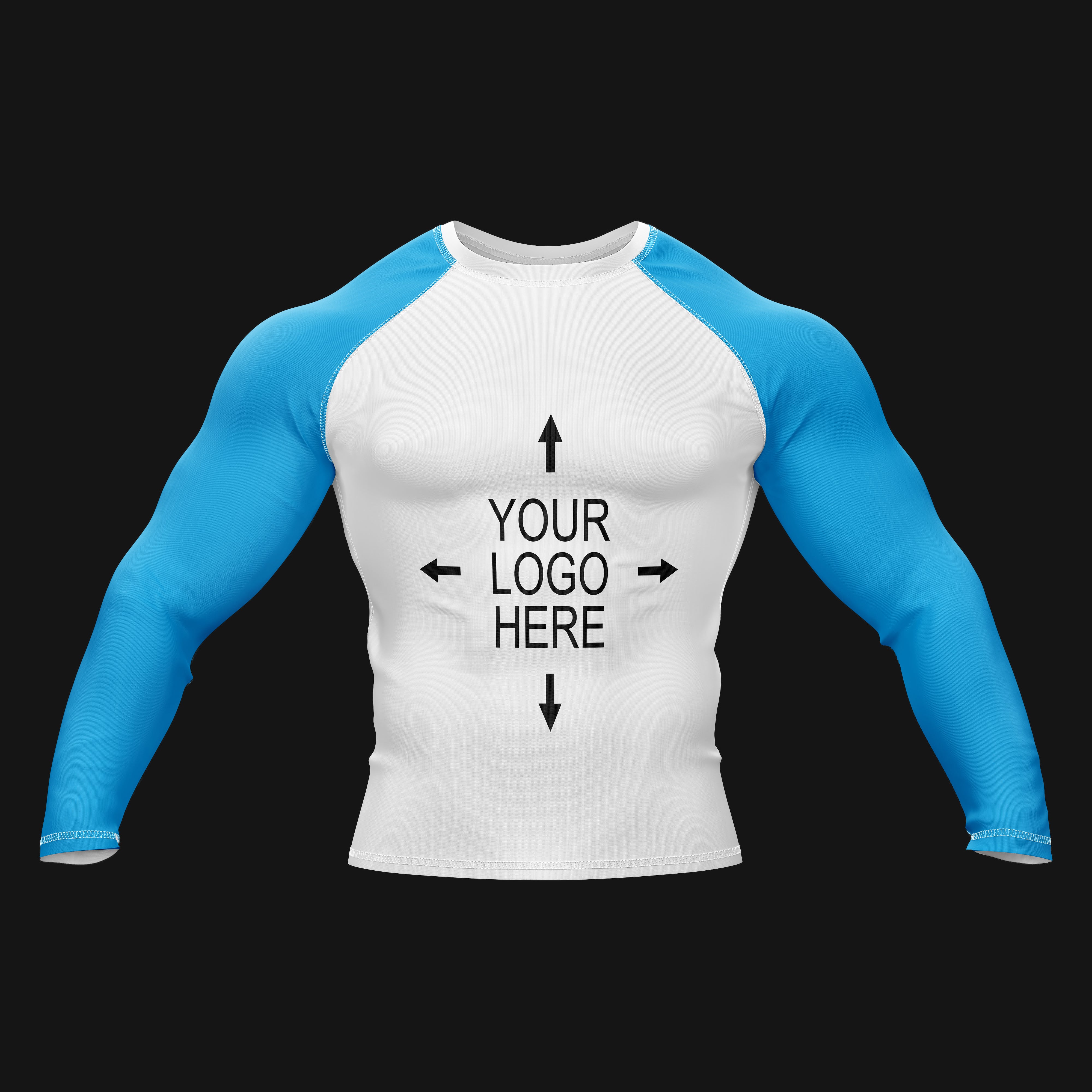 Customizable White and Blue Compression Rashed Guard