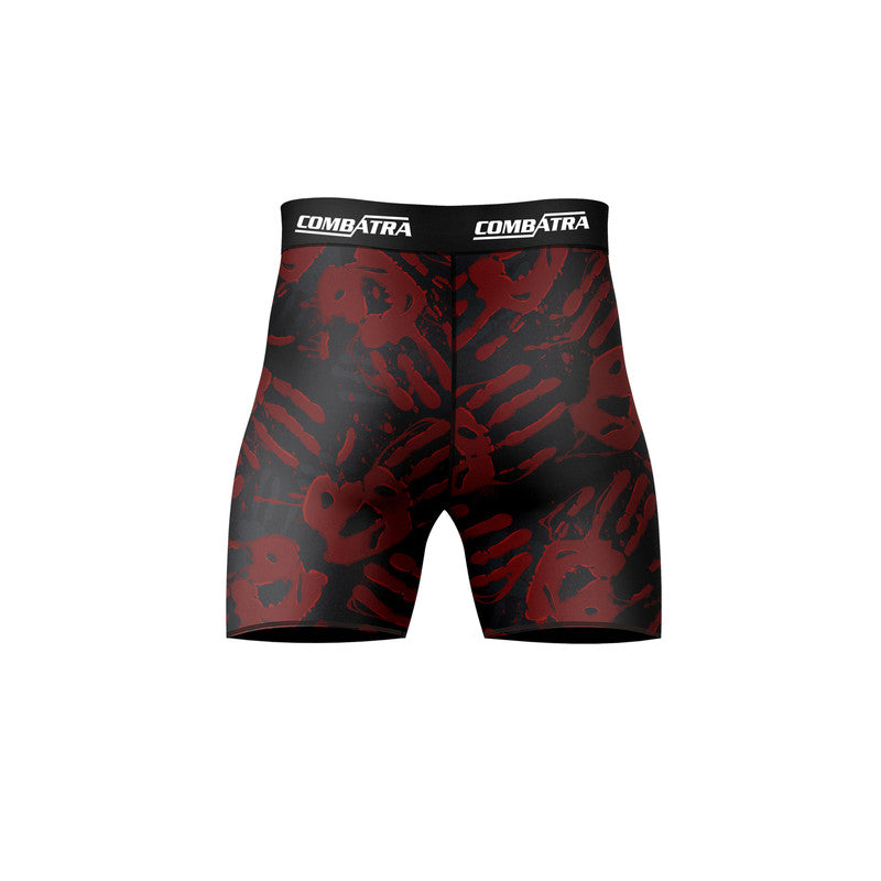 Red Handprint Design Compression Shorts