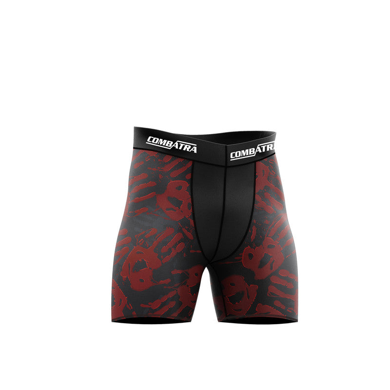 Red Handprint Design Compression Shorts