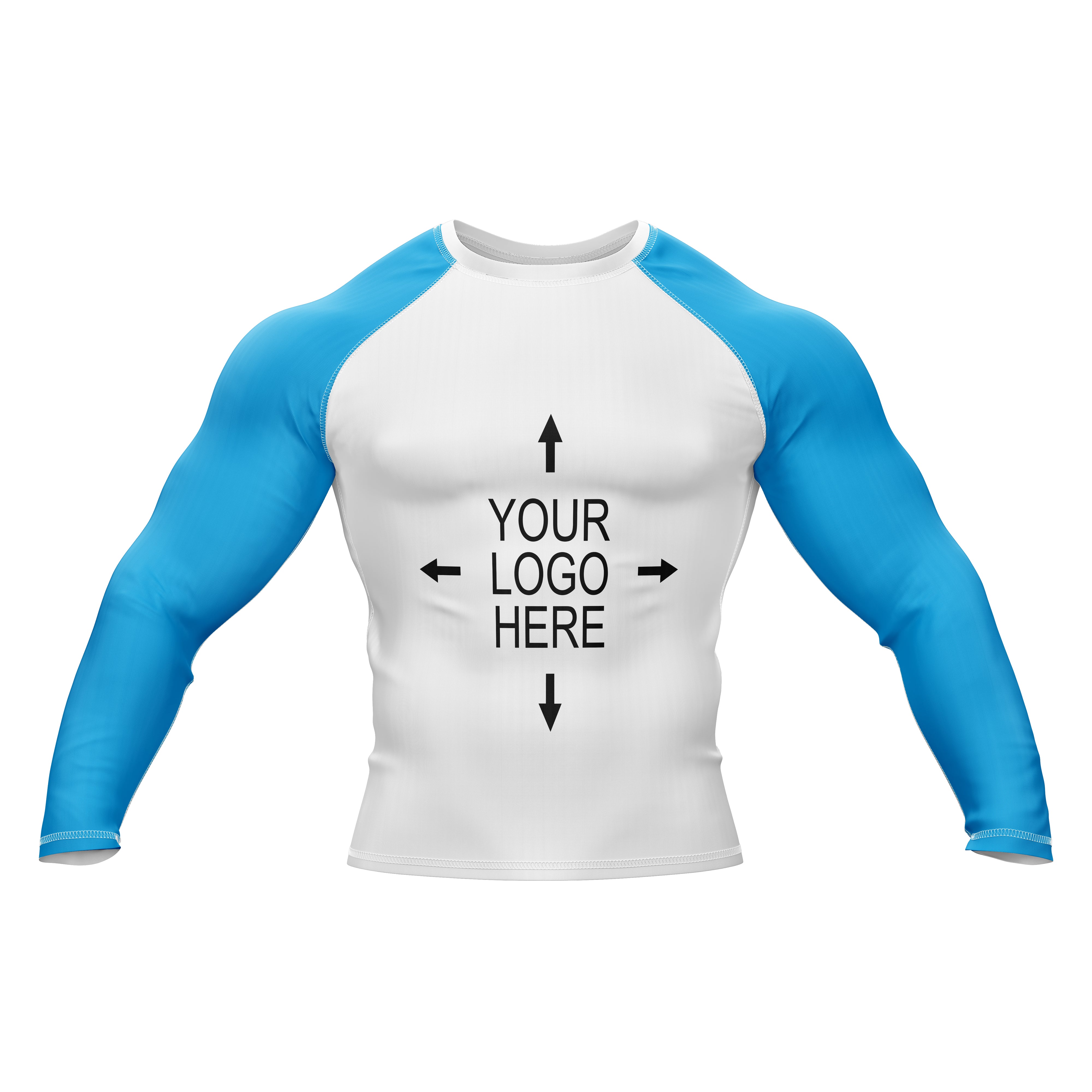 Customizable White and Blue Compression Rashed Guard