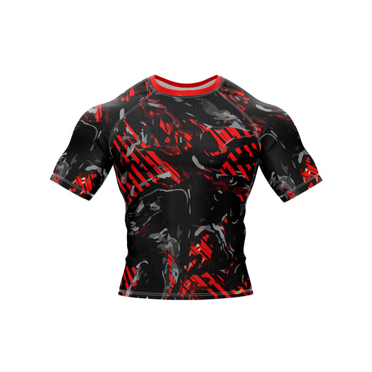 Abstract Red Camo Compression Rash Guard