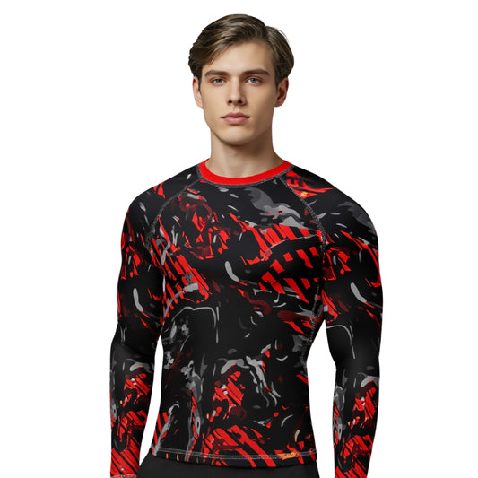 Abstract Red Camo Compression Rash Guard