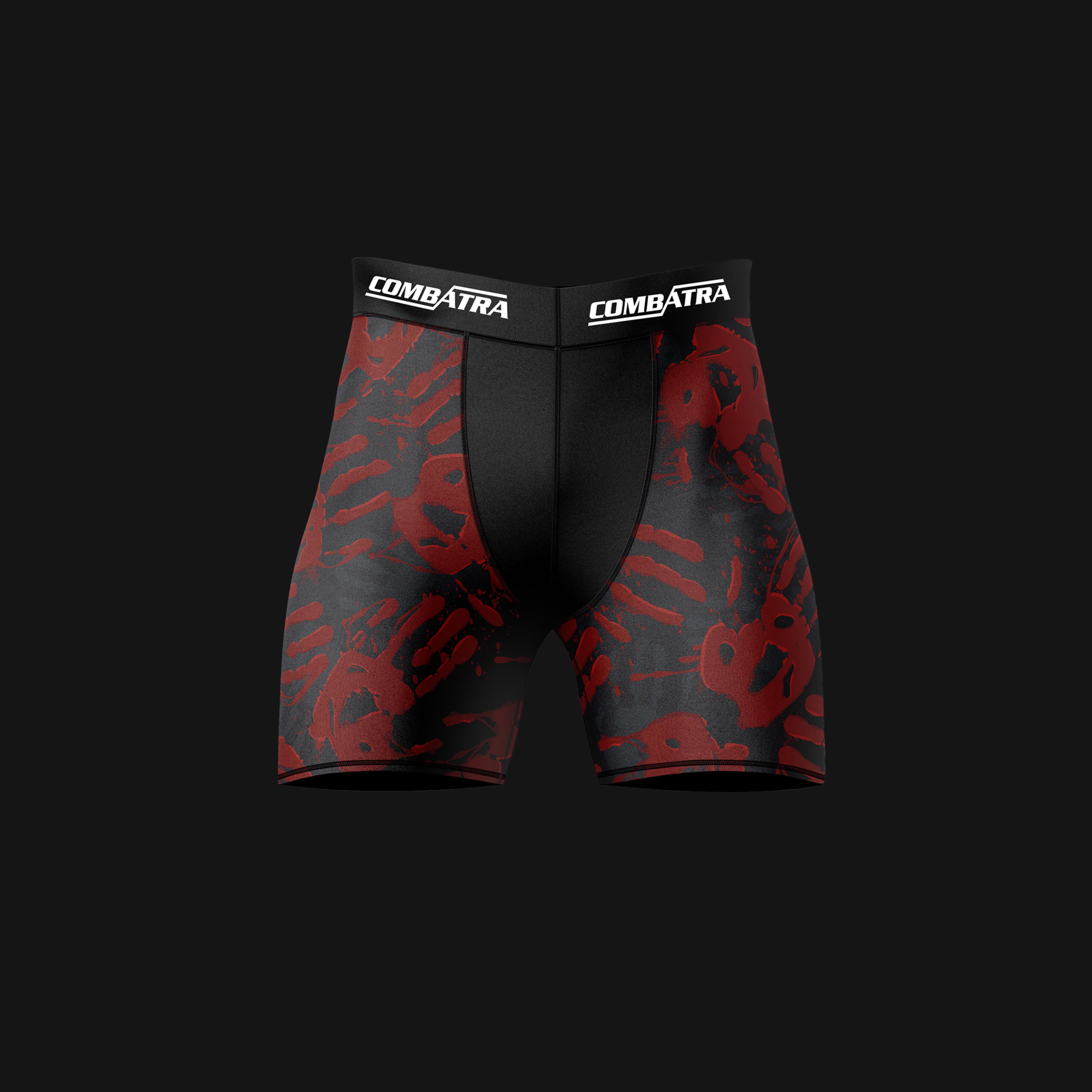 Red Handprint Design Compression Shorts