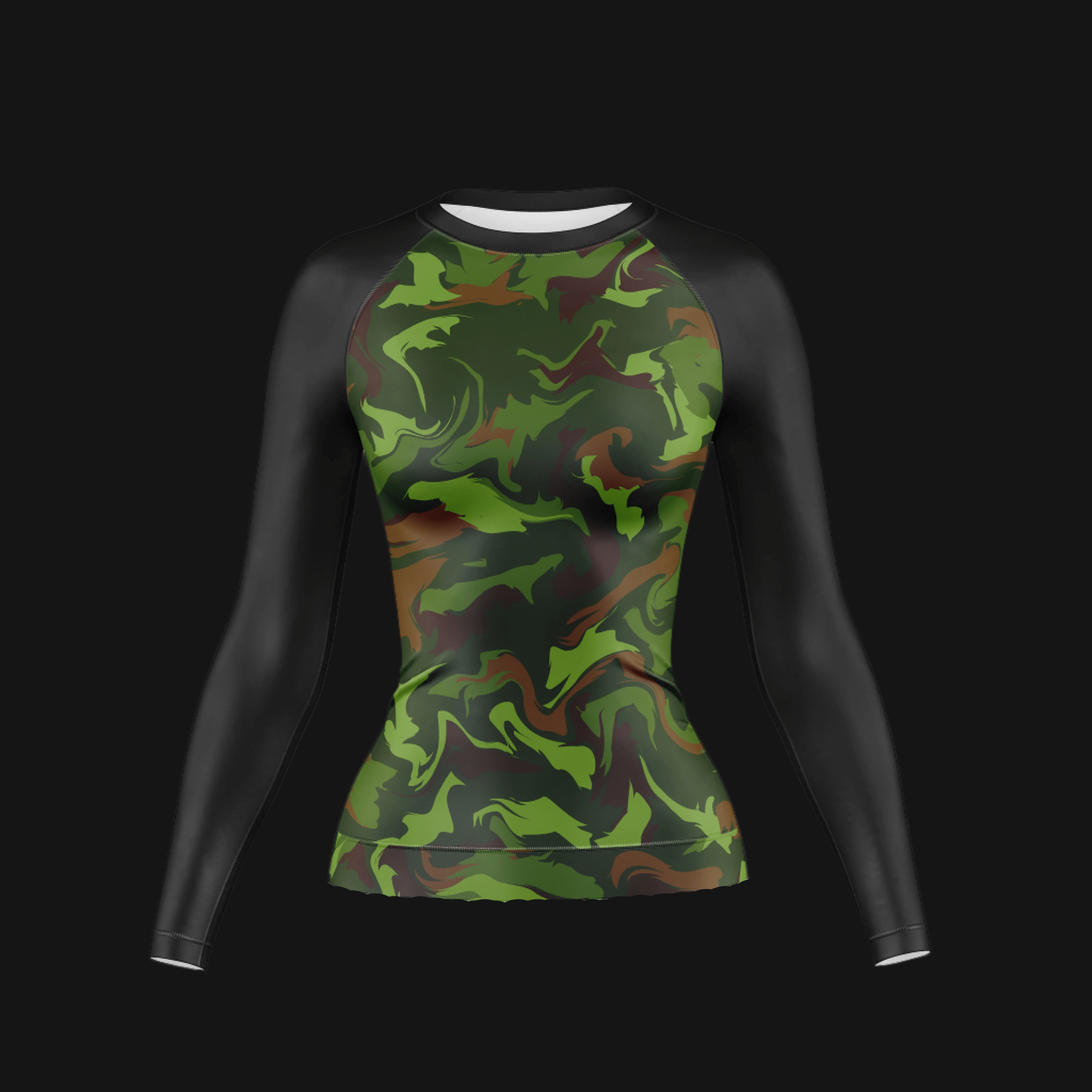 Green Classic Camo Compression Rash Guard For Women Long-Sleeve Shirts Combatra 