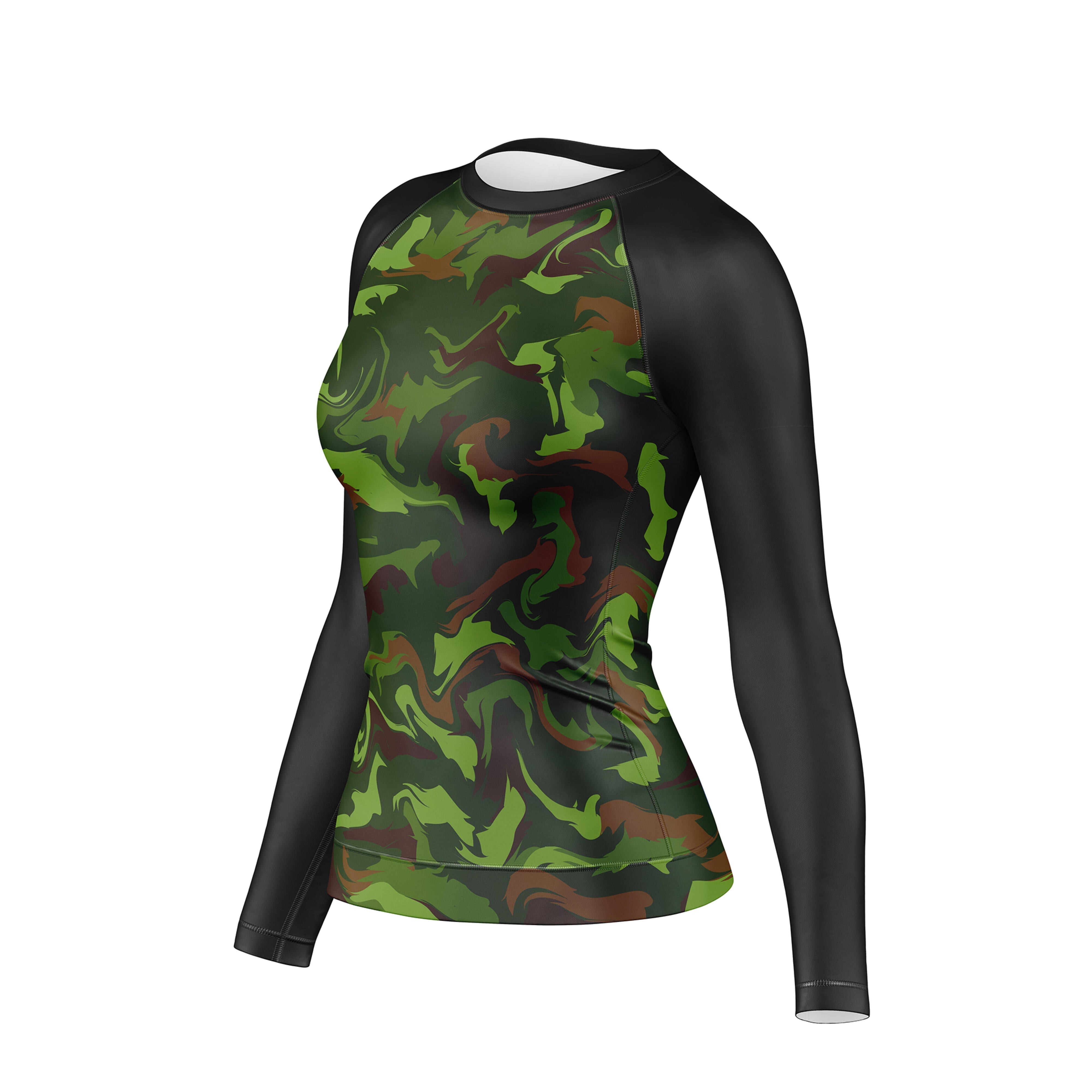 Green Classic Camo Compression Rash Guard For Women Long-Sleeve Shirts Combatra 