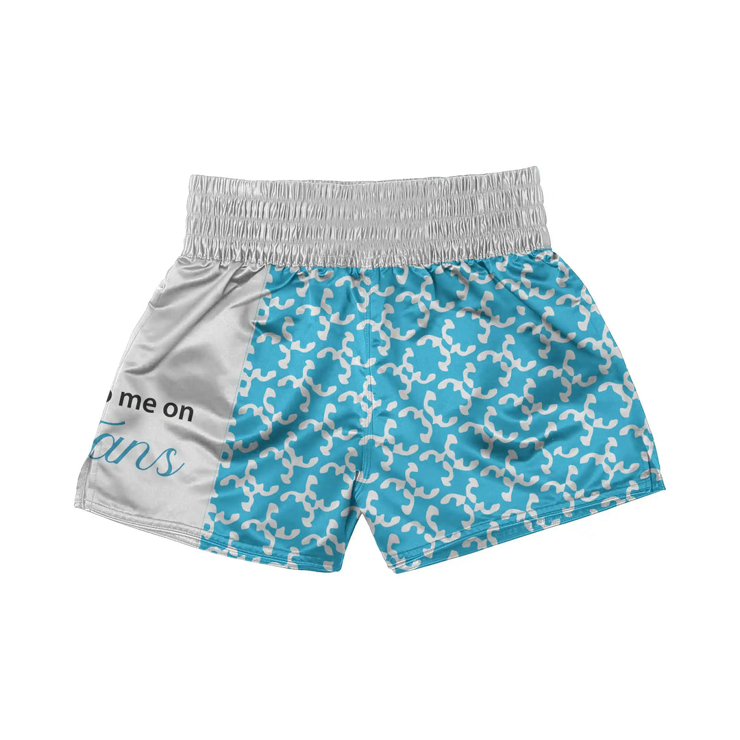 Abstract Sky Blue Muay Thai Shorts detail view | Combatra