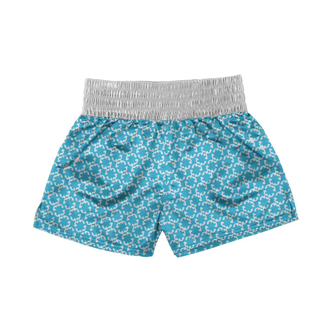 Abstract Sky Blue Muay Thai Shorts back view | Combatra