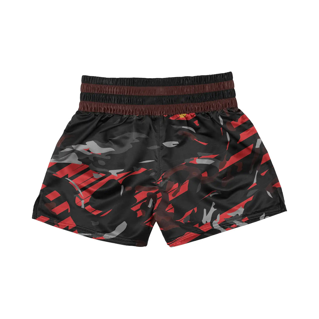 Red Camouflage Muay Thai Shorts back view | Combatra