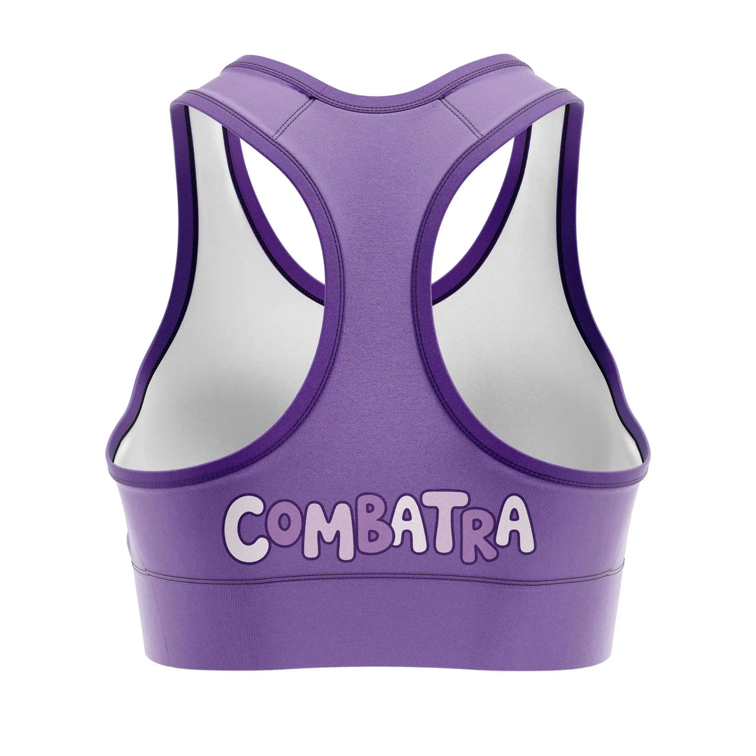 Cat Warrior Purple Sports Bra back view | Combatra