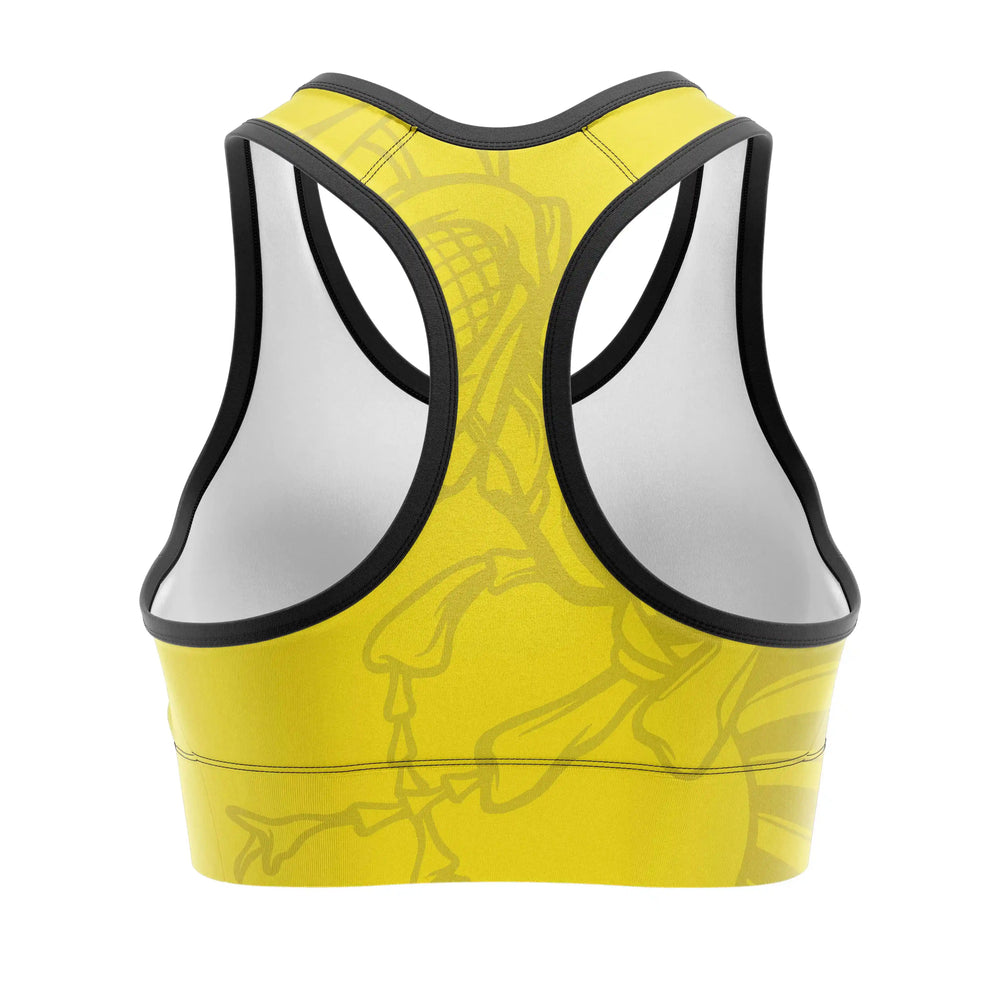 Black Gold Hornet Sports Bra back view | Combatra