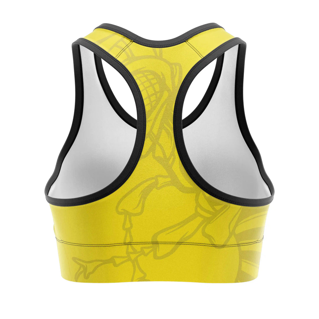 Black Gold Hornet Sports Bra back view | Combatra