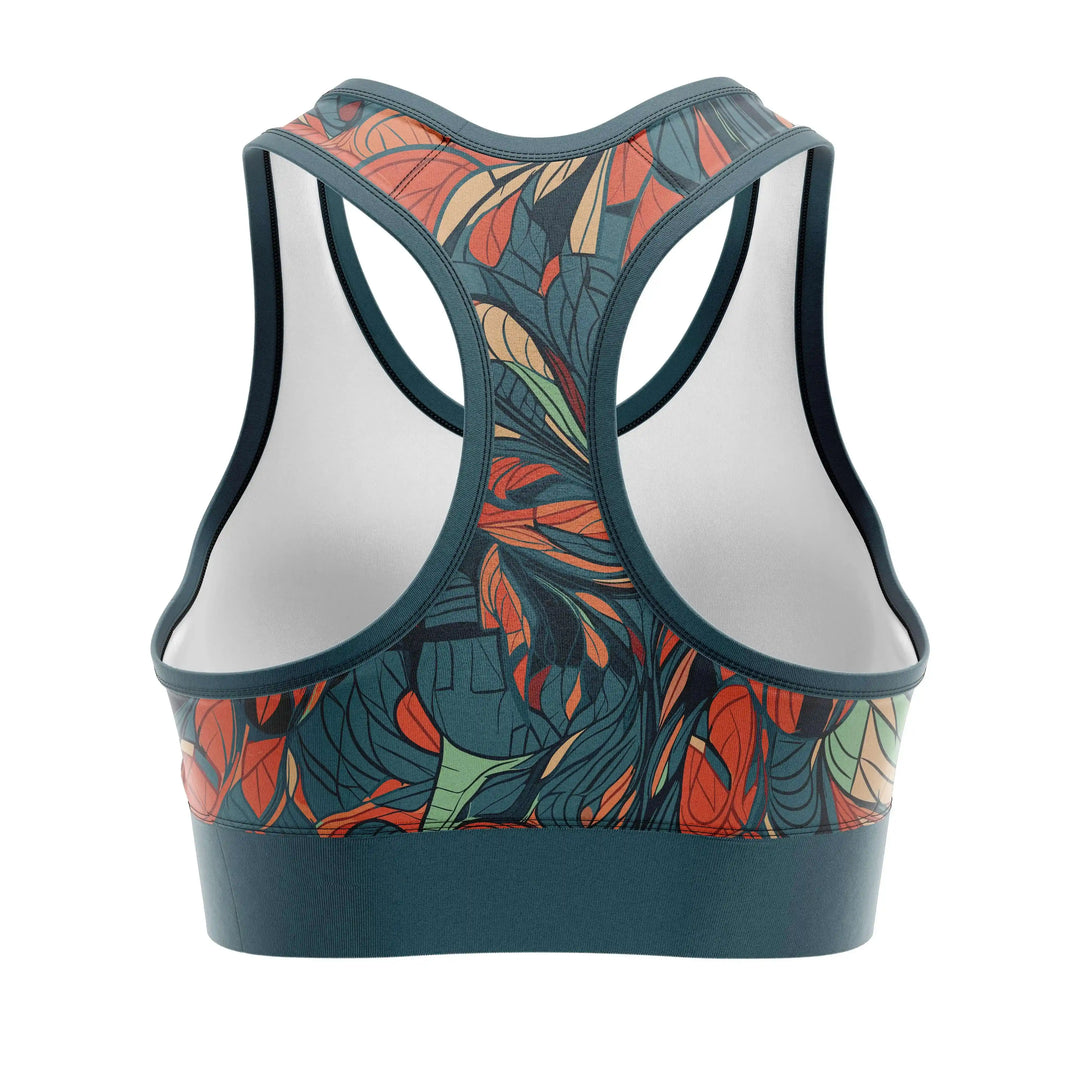 Feather Design Sports Bra back view | Combatra