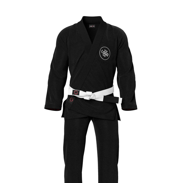 Combatra Plain Black Personalised BJJ Gi &amp; Custom Shirt Set