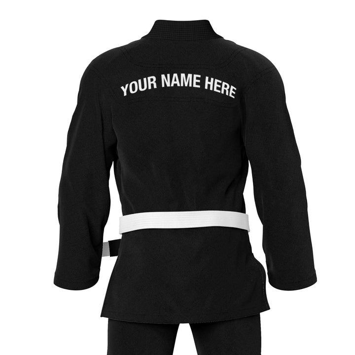 Combatra Plain Black Personalised BJJ Gi &amp; Custom Shirt Set