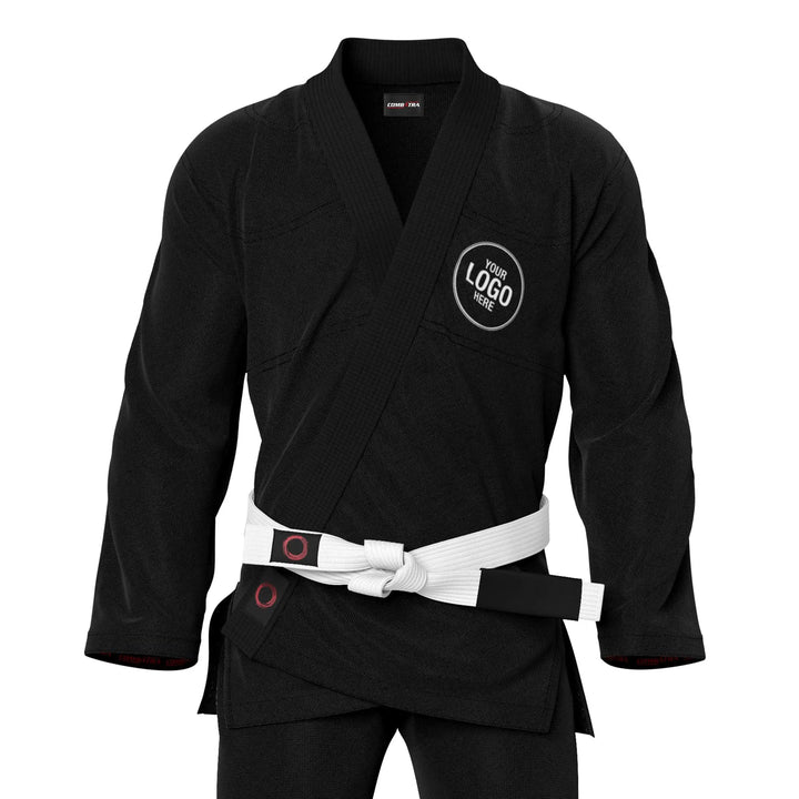 Combatra Plain Black Personalised BJJ Gi &amp; Custom Shirt Set