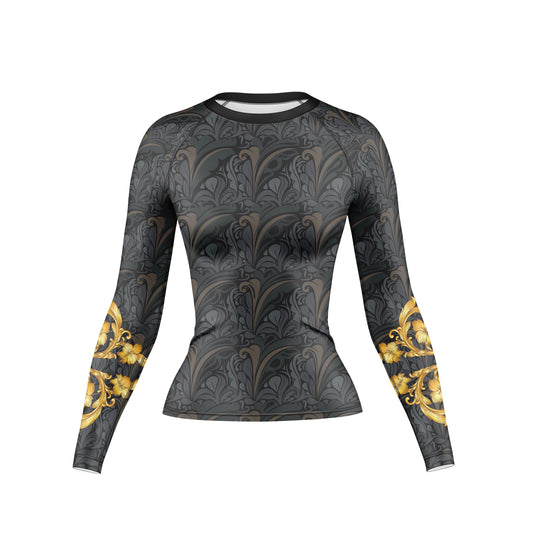 Golden Black Compression Rash Guard For Women