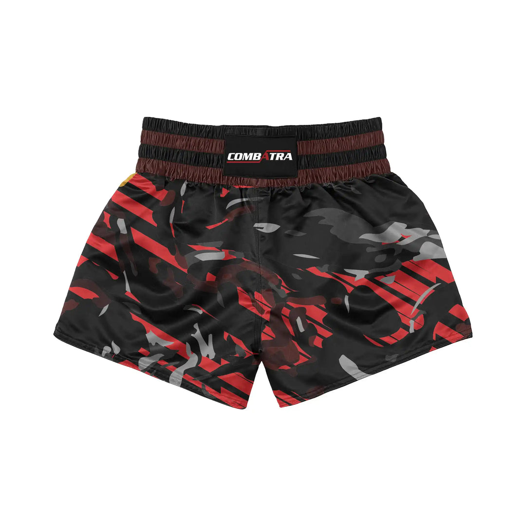 Red Camouflage Muay Thai Shorts front view | Combatra